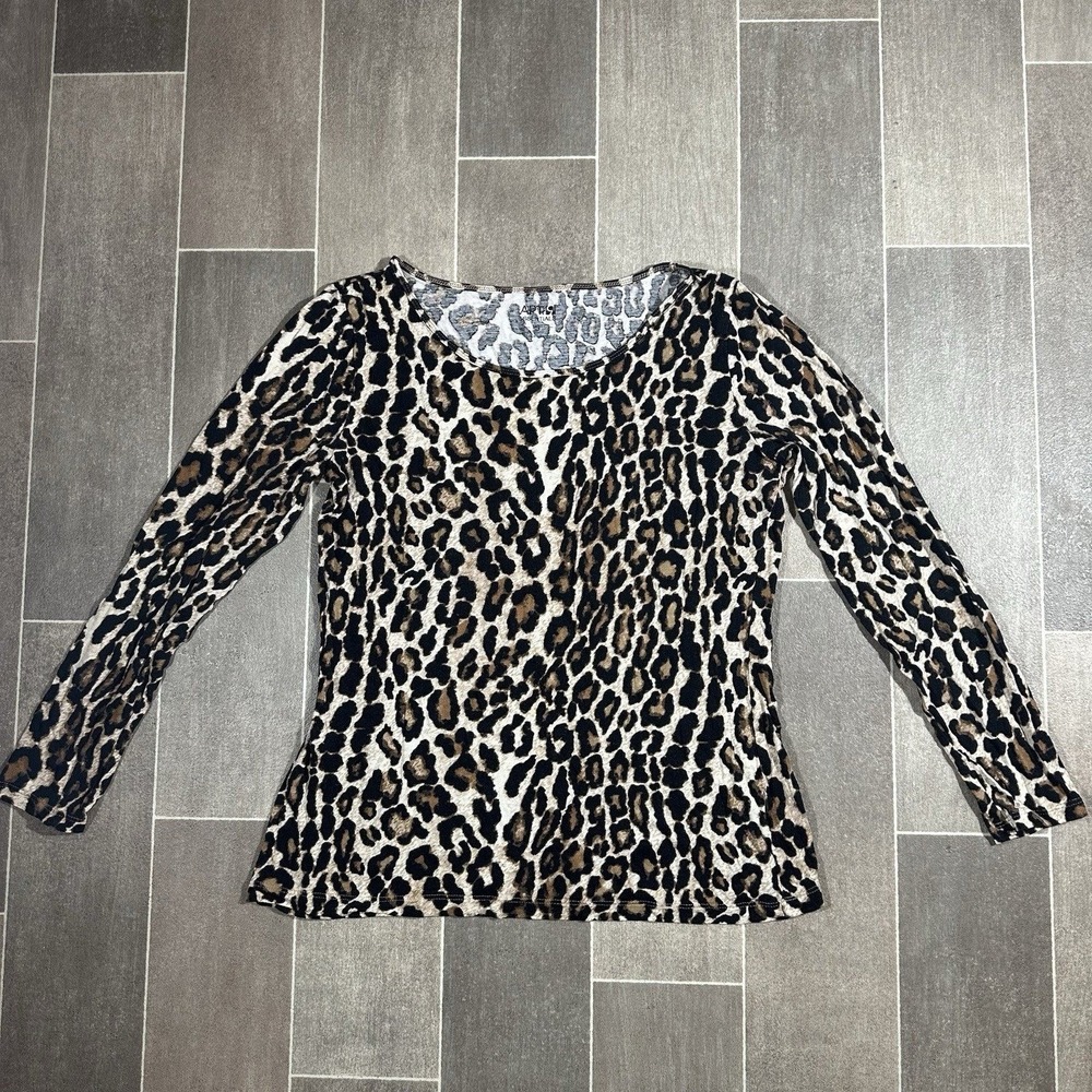Apt 9 Essentials Womens Leopard Print Scoop Neck Long Sleeve Rayon Top Small